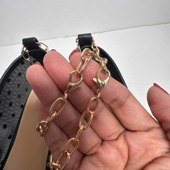 LOFT Black Dotted Mesh Ballet Flats Gold Chain Ankle Strap Women’s 11M - Picture 7 of 12